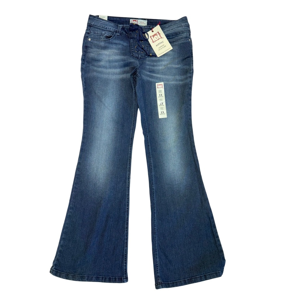 LEI Jeans Women 13 Blue Ashley Lace Up Low Rise Fit & Flare Y2K Vintage NWT